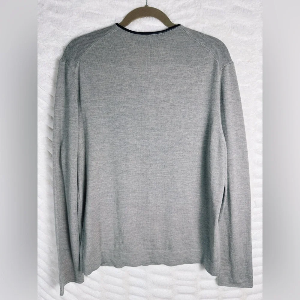 ✨NWOT The Kooples Merino Wool Leather Trim Skull Snap Henley Sweater - Picture 2 of 5